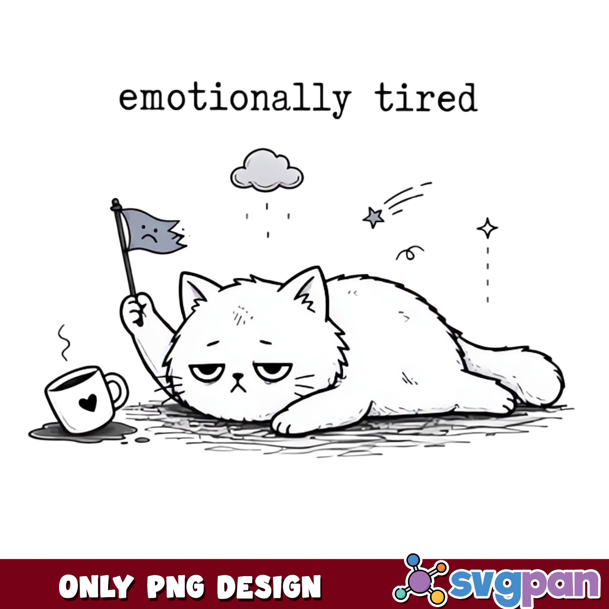 Emotionally Tired Cat PNG, Funny Sad Cat PNG, Cute Cat PNG