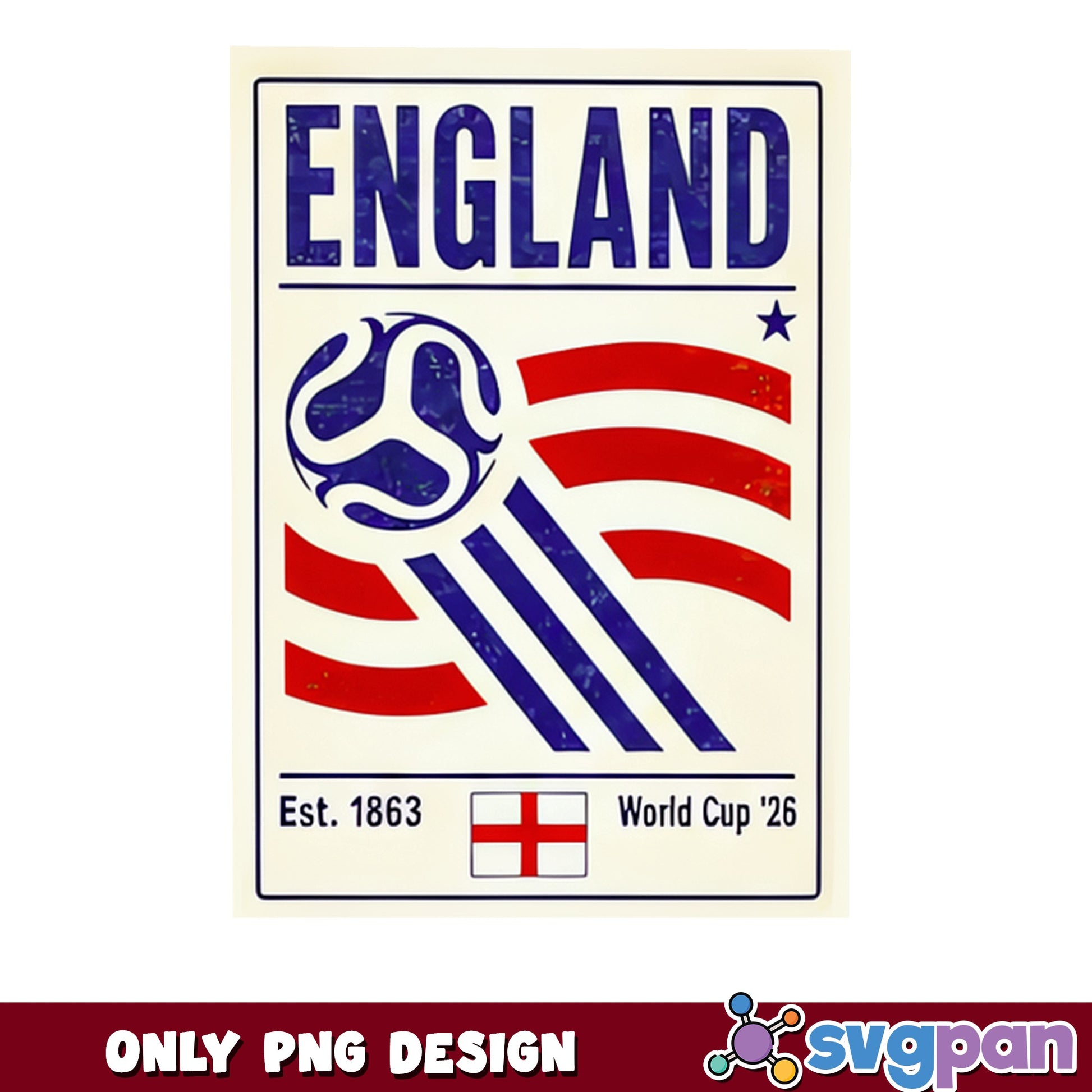England Soccer World Cup 2026 PNG, Football Retro Poster PNG, England Flag PNG