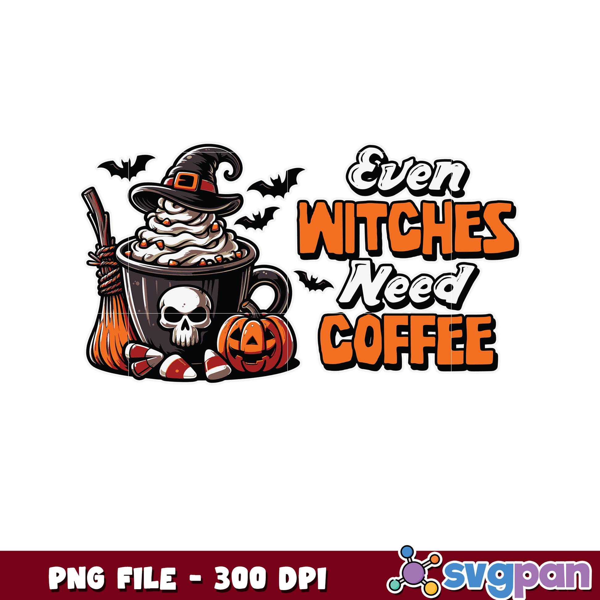 Even witches need coffee png, halloween png, halloween decorations png