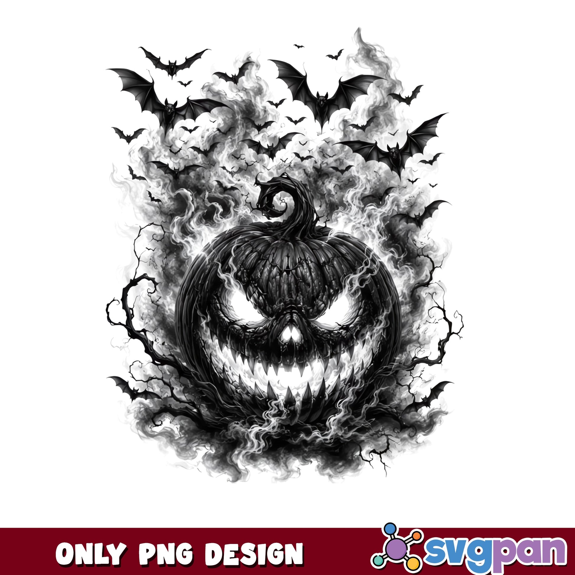 Evil Pumpkin Smoke Bats Halloween PNG, Scary Jack O Lantern PNG, Spooky PNG