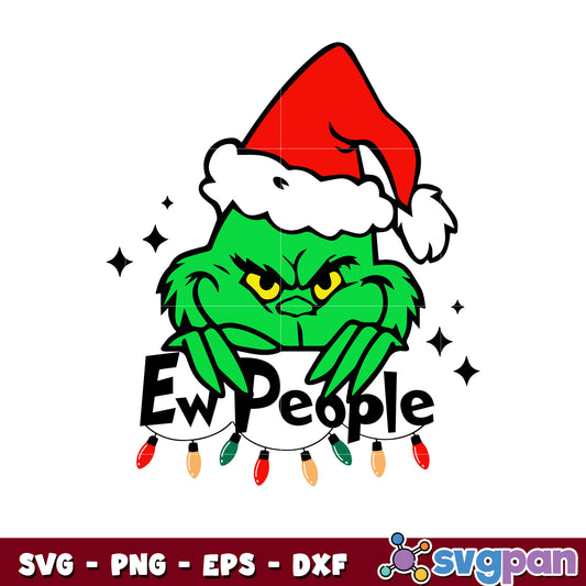 Ew People Grinch Christmas Hat svg, lights christmas svg