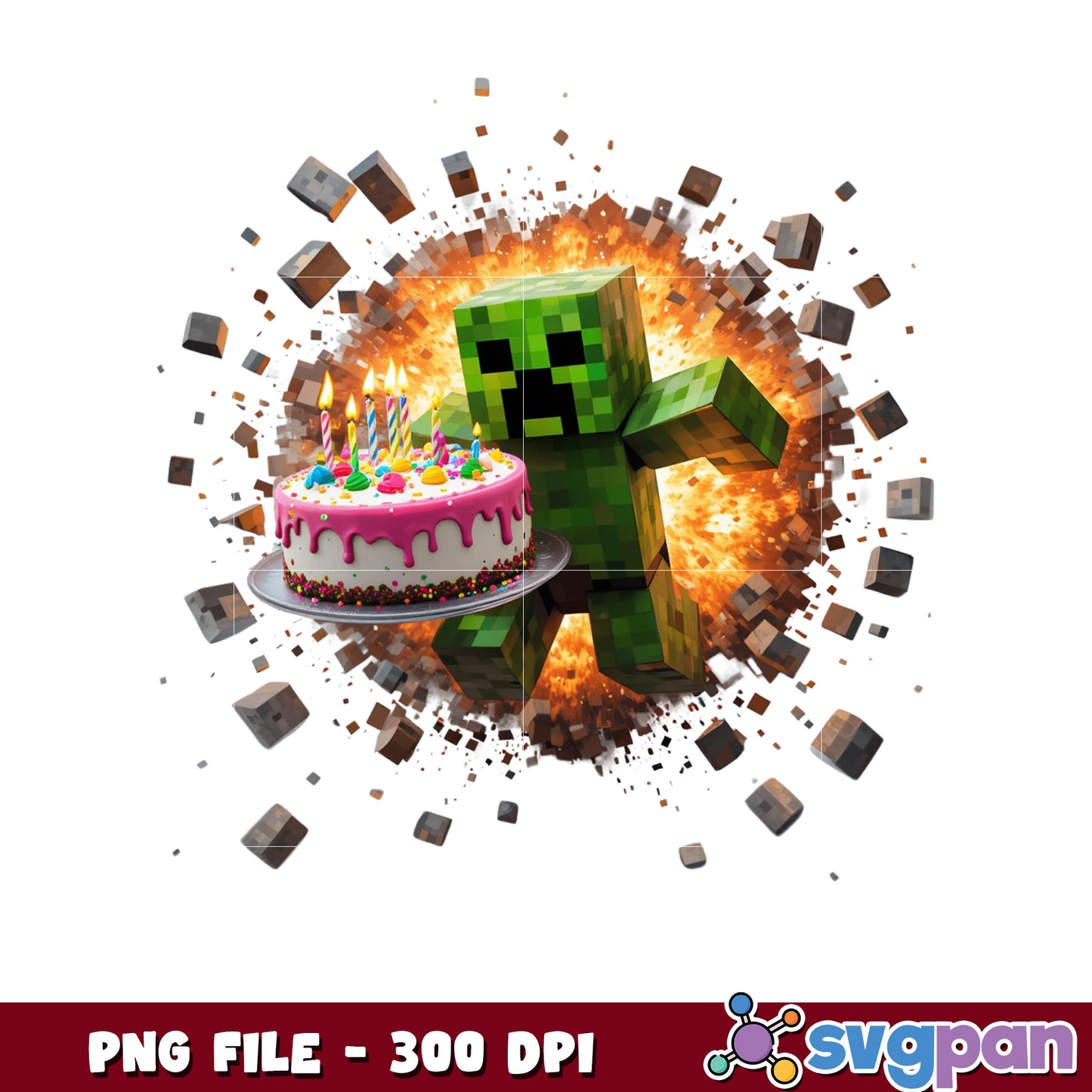 Exploding Creeper png, minecraft creeper png, birthday cake png