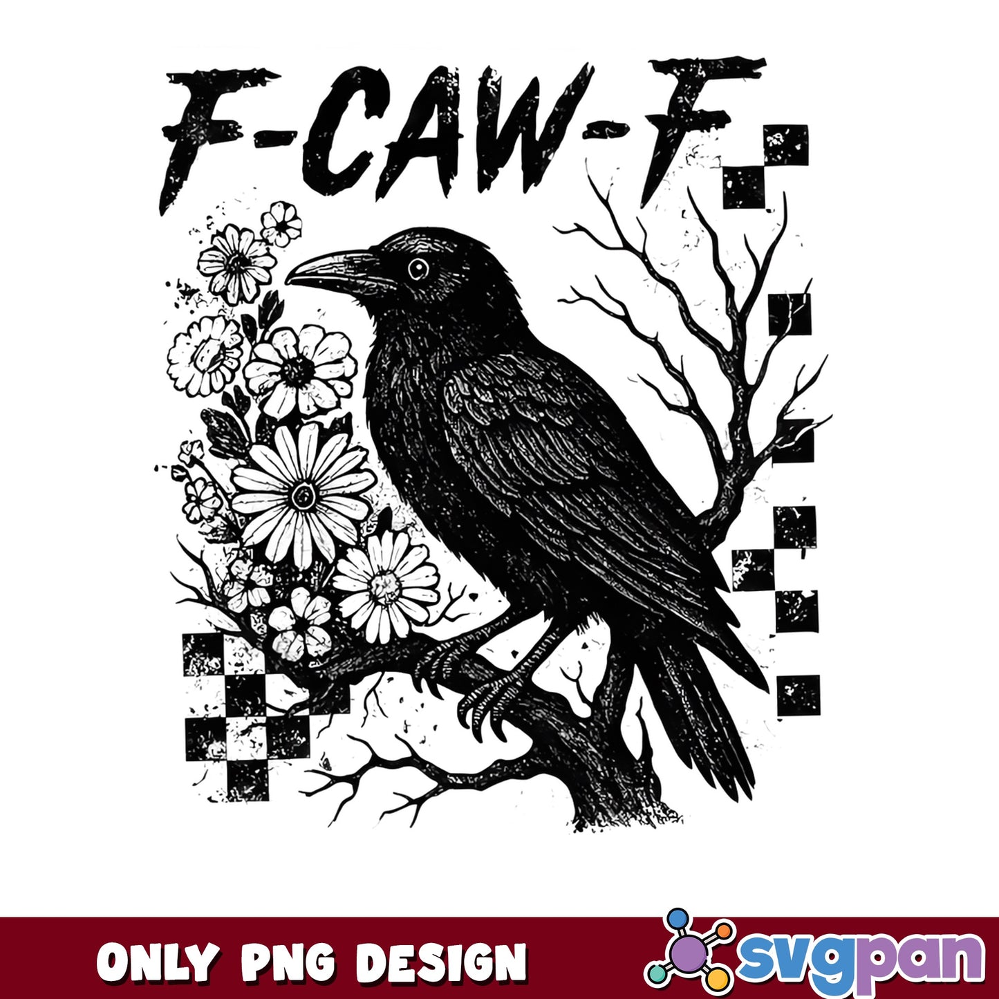 F-Caw-F Funny Crow PNG, Raven Floral Gothic PNG, Crow PNG
