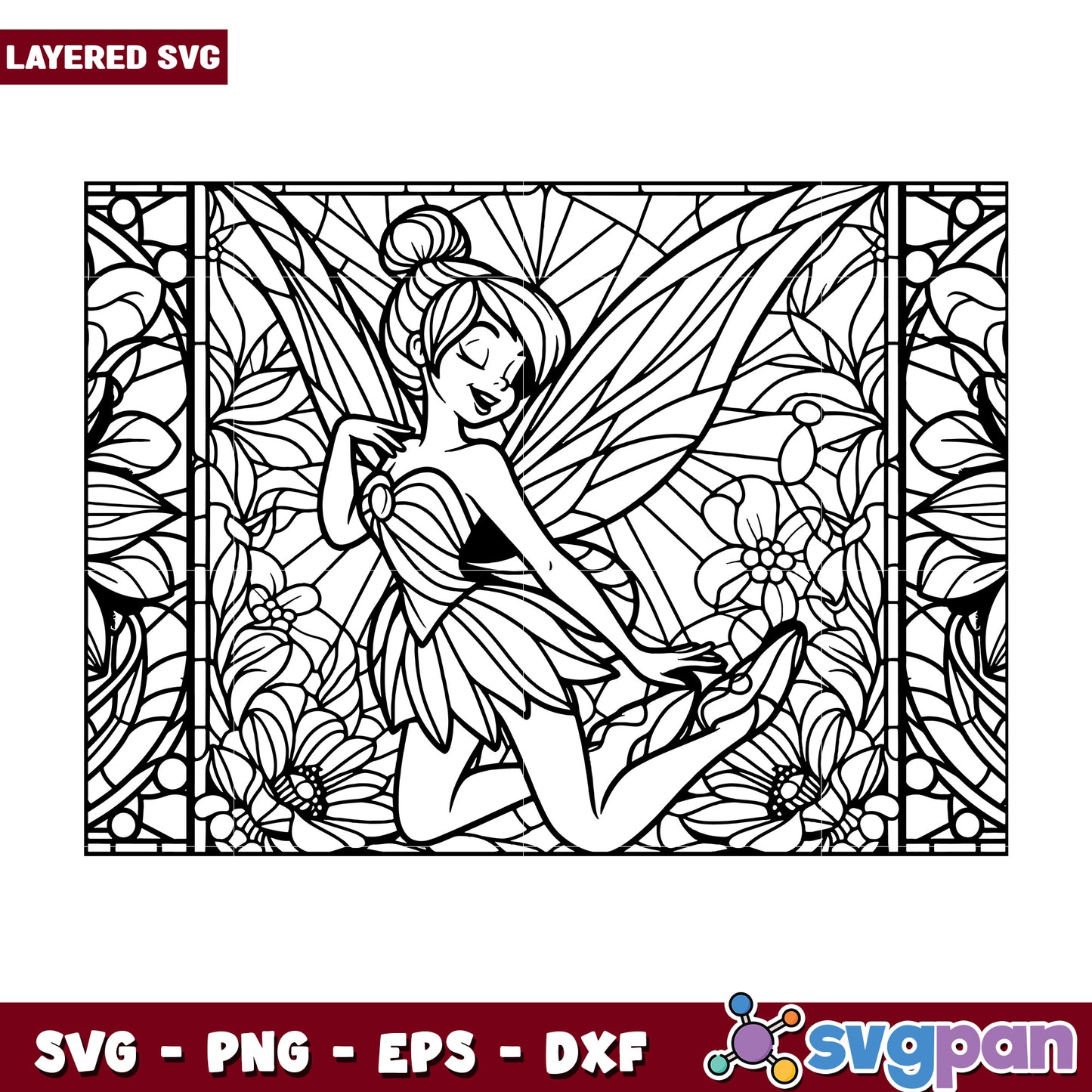 Fairy Stained Glass SVG Coloring Page