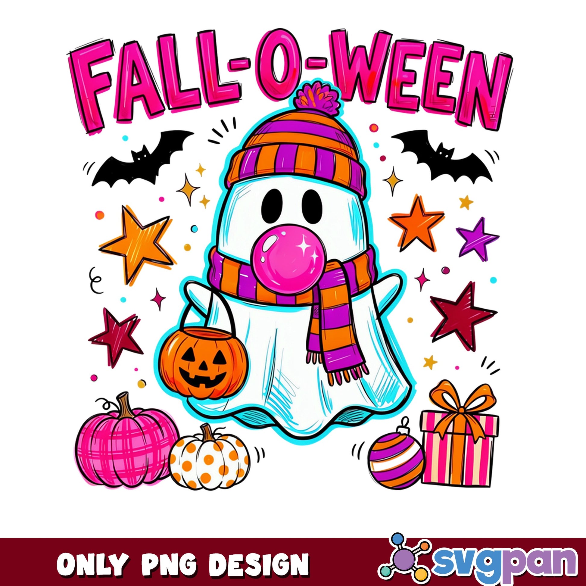 Fall-O-Ween Ghost PNG, Cute Halloween Ghost PNG, Spooky Fall PNG