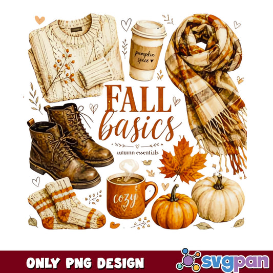 Fall Basics Autumn Essentials PNG, Cozy Fall Vibes PNG, Pumpkin Spice PNG