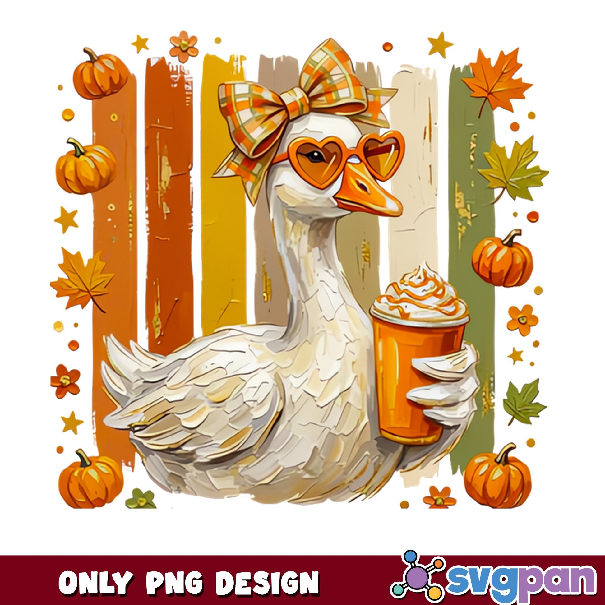 Fall Duck With Pumpkin Spice Latte PNG, Autumn Duck PNG, Thanksgiving PNG