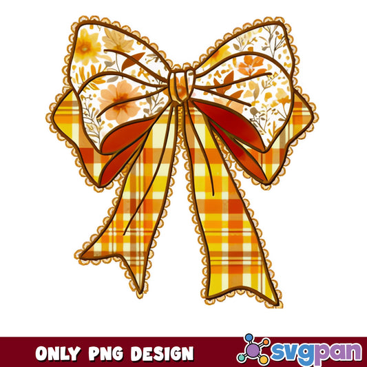 Fall Floral Plaid Bow PNG, Autumn Coquette Bow PNG, Thanksgiving PNG