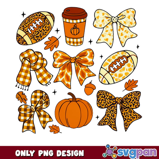 Fall Football Coquette Bow Bundle, Pumpkin Autumn PNG, Fall PNG