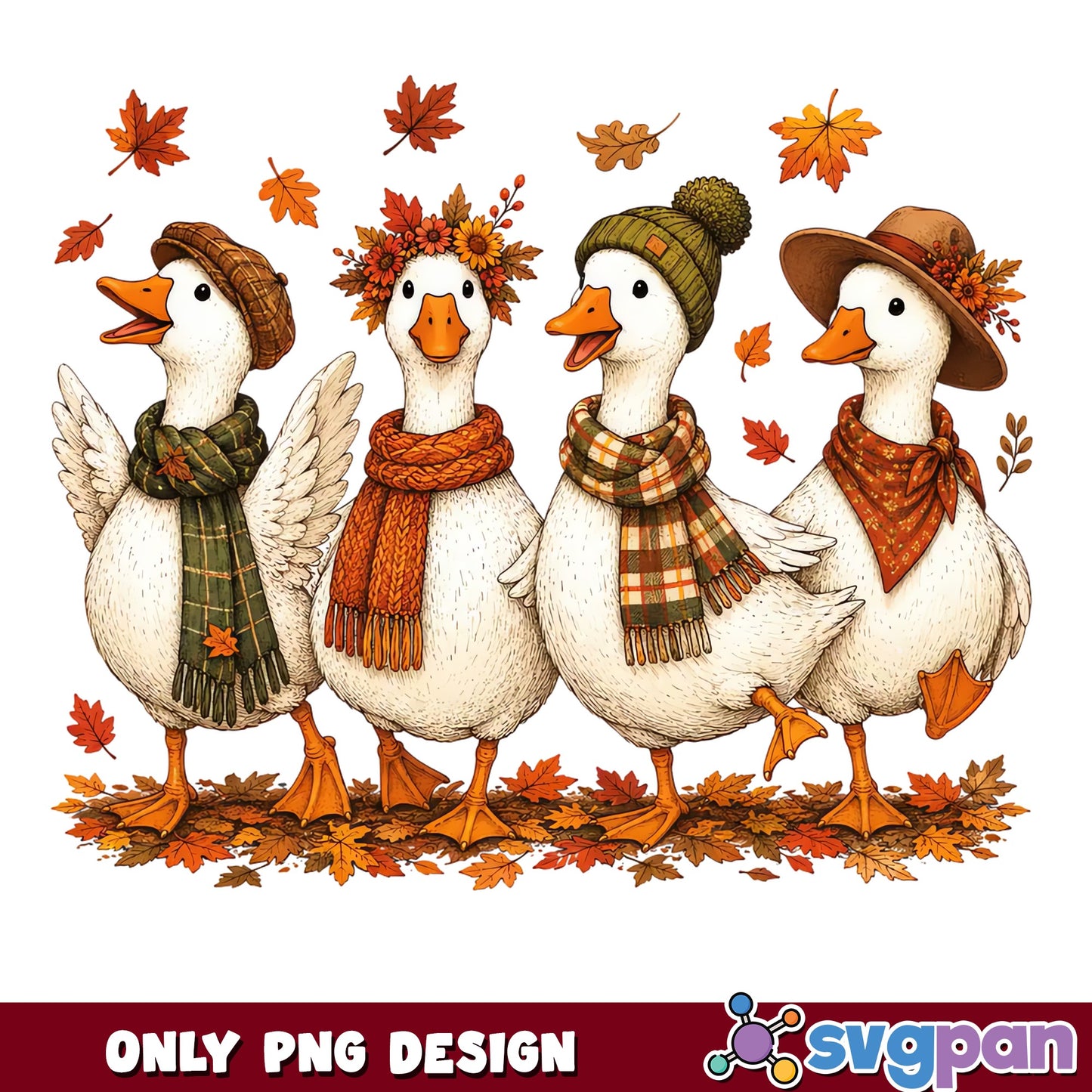 Fall Geese With Scarves PNG, Autumn Duck Squad PNG, Thanksgiving PNG