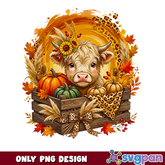 Fall Highland Cow PNG, Autumn Pumpkin Leopard PNG, Thanksgiving PNG