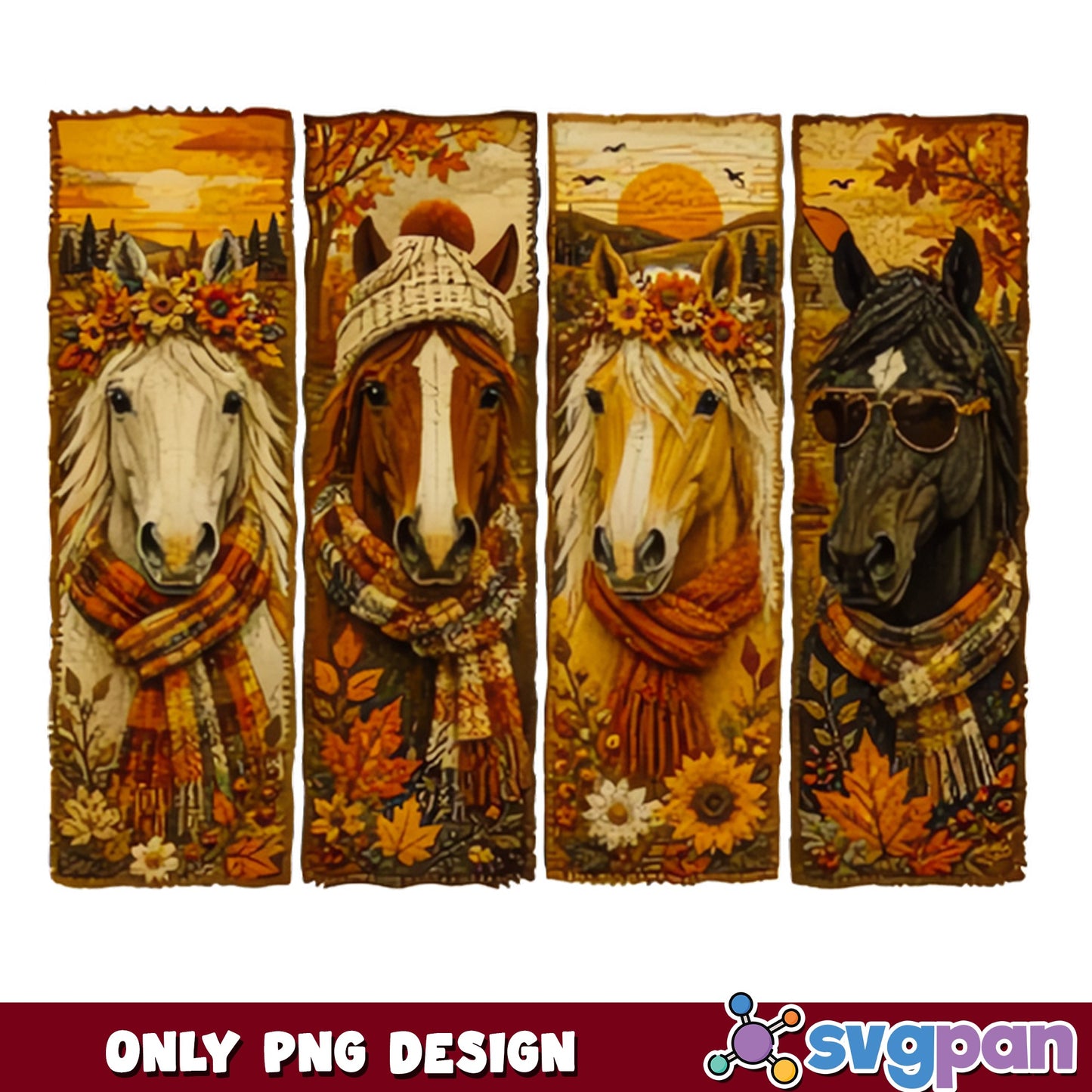 Fall Horse Tumbler Wrap PNG, Autumn Horse Bundle PNG, Boho Horse PNG