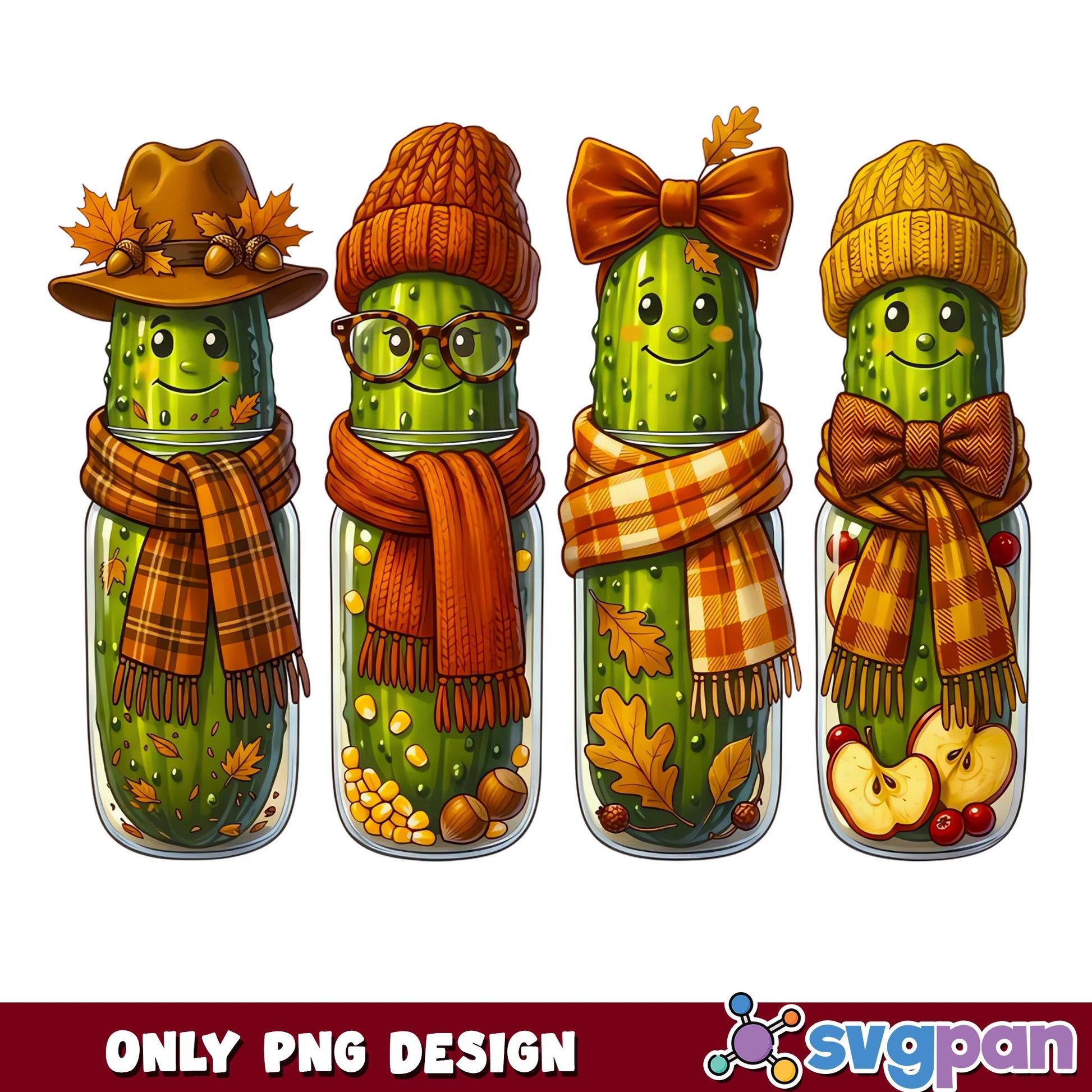 Fall Pickle Jar Bundle PNG, Autumn Pickle Clipart, Thanksgiving PNG