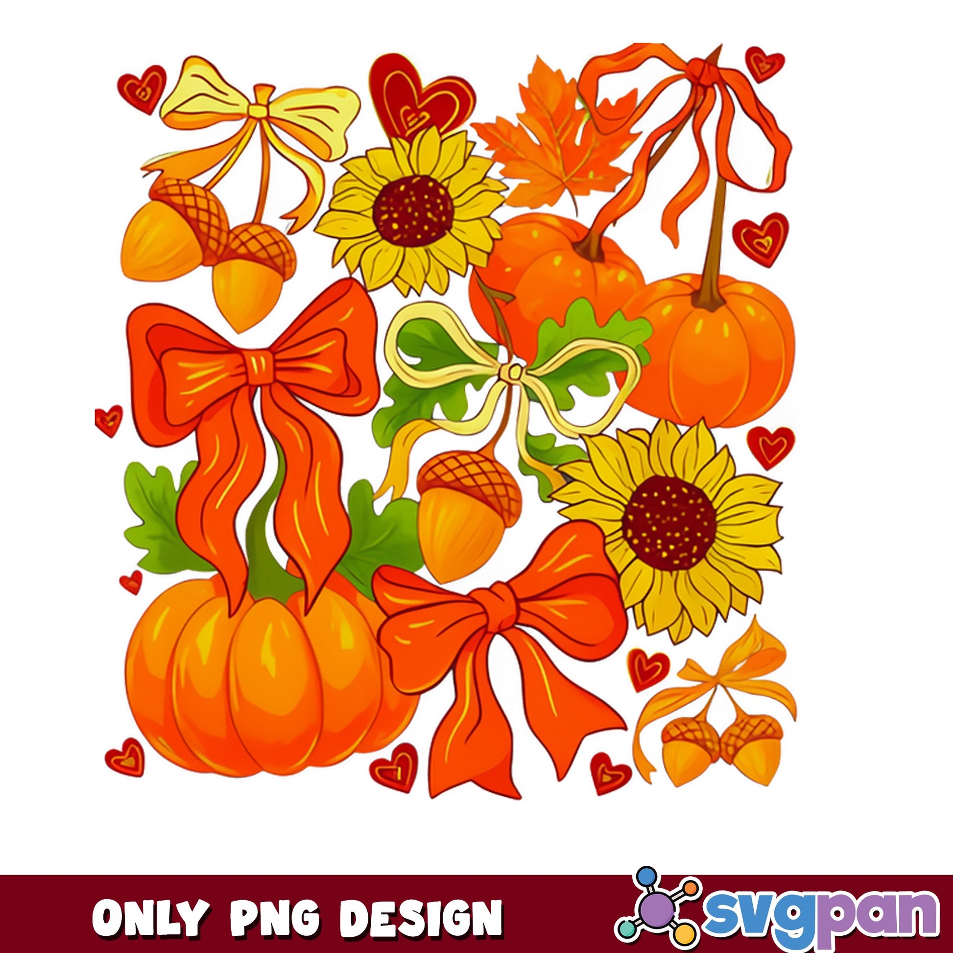 Fall Pumpkin Bow Coquette PNG, Autumn Sunflower Acorn PNG, Thanksgiving PNG