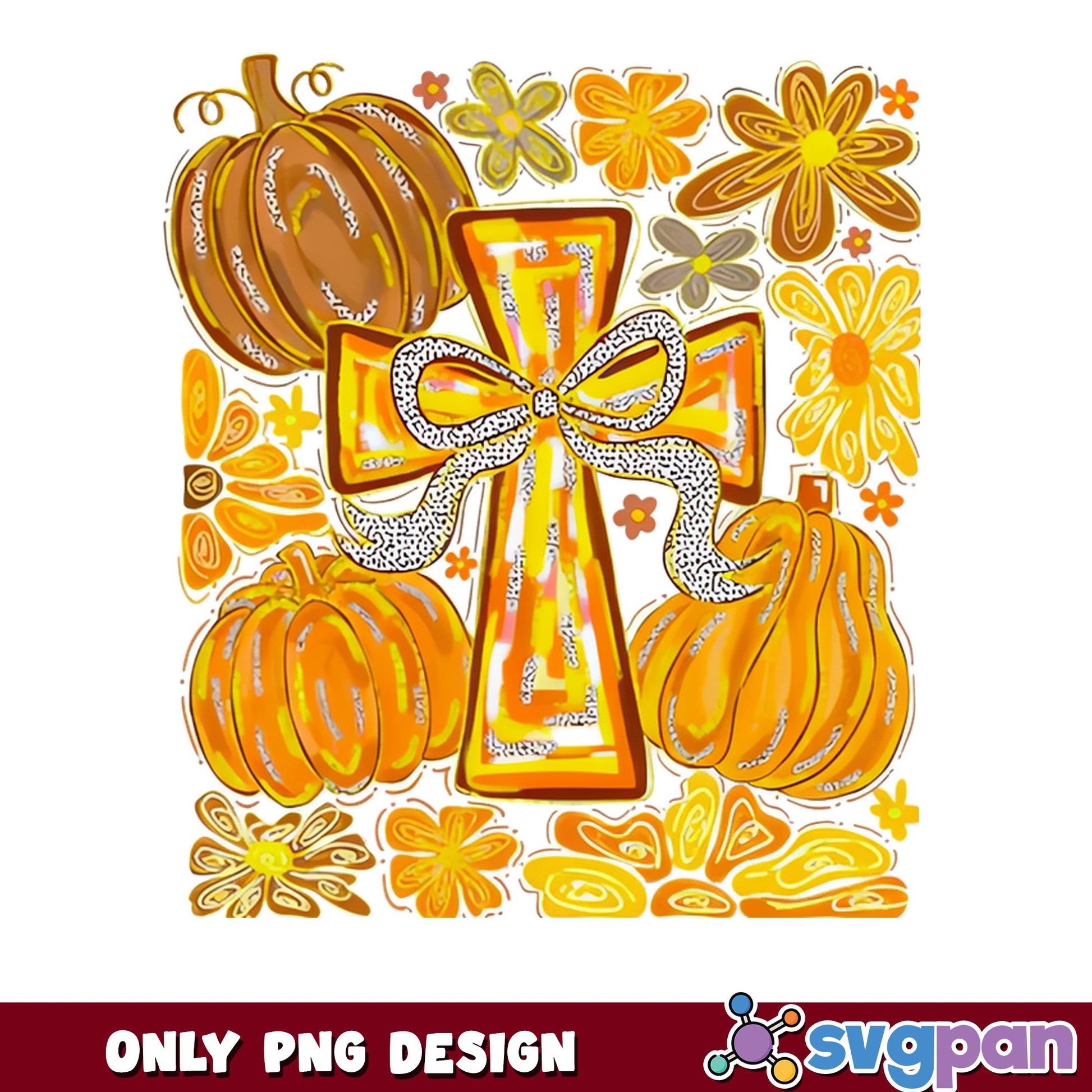 Fall Pumpkin Cross With Bow PNG, Thanksgiving PNG, Autumn PNG