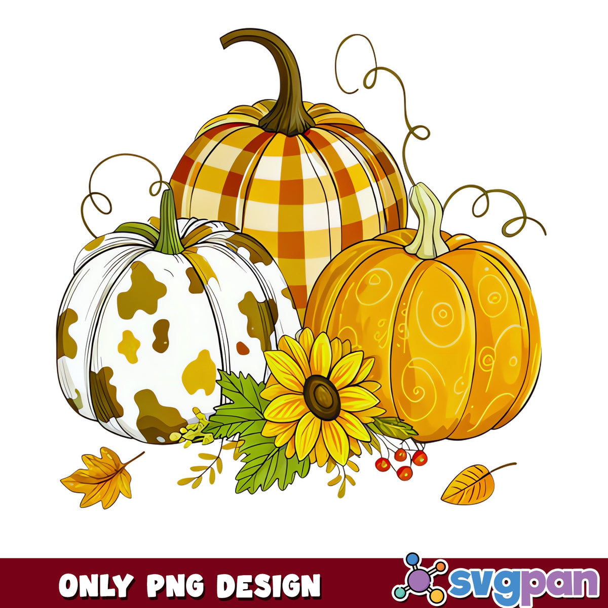 Fall Pumpkin Sunflower PNG, Cow Print Plaid Pumpkin PNG, Autumn PNG
