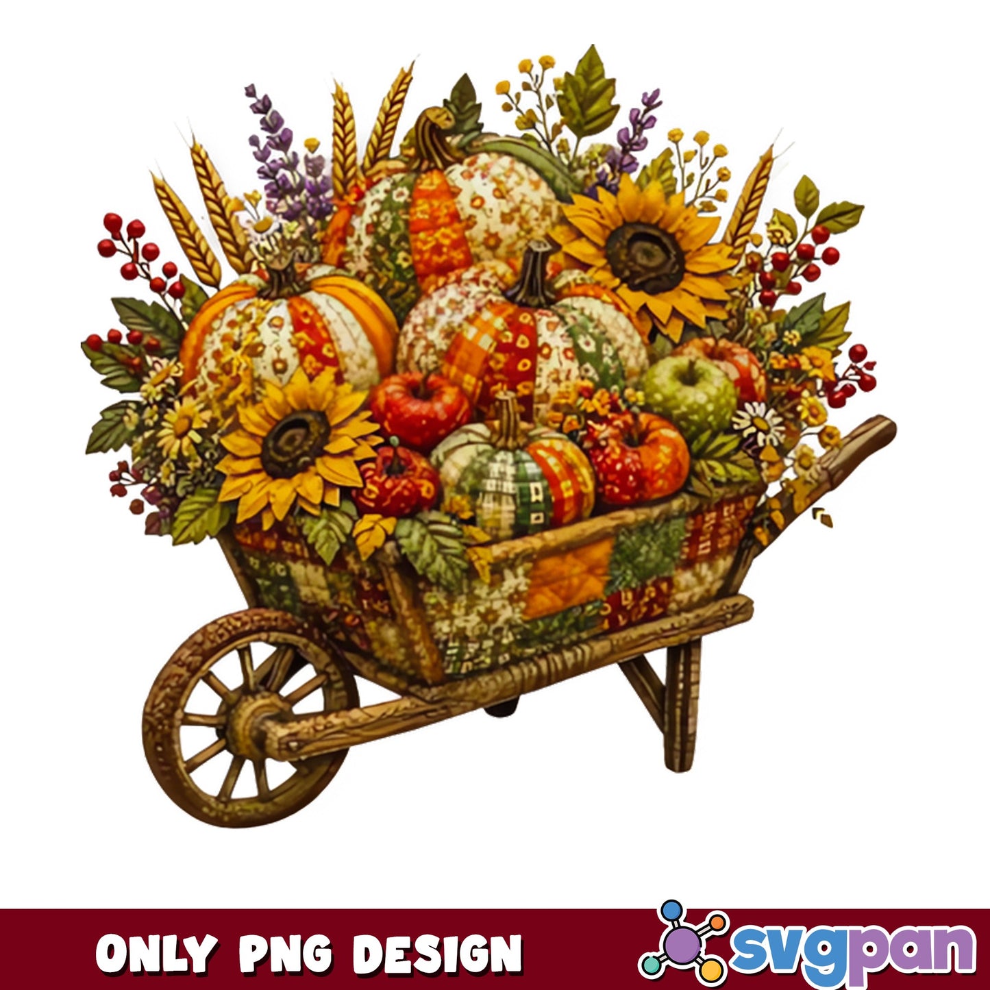 Fall Pumpkin Wheelbarrow PNG, Autumn Harvest PNG, Thanksgiving PNG