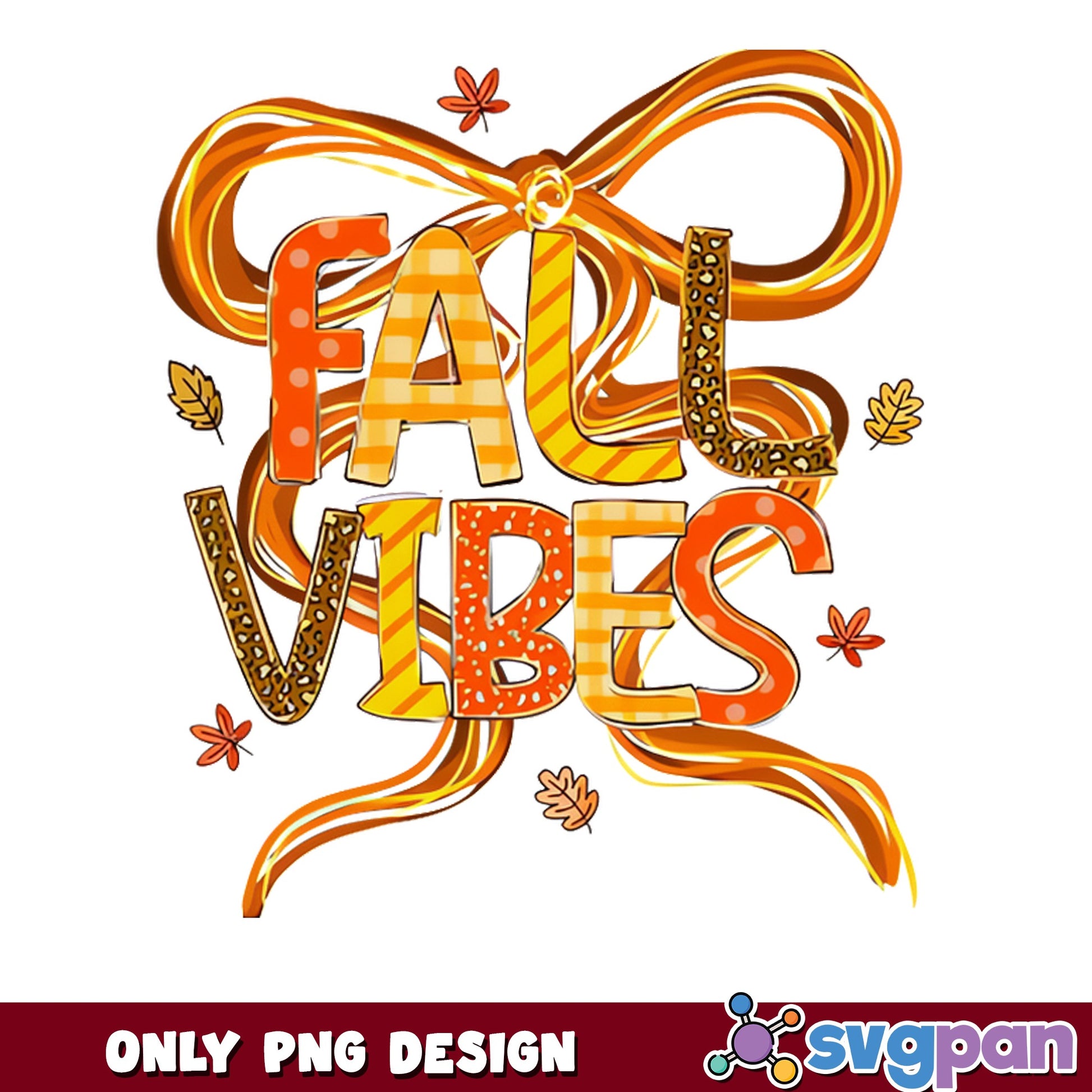 Fall Vibes PNG, Autumn Leaves Bow Design, Fall Season PNG