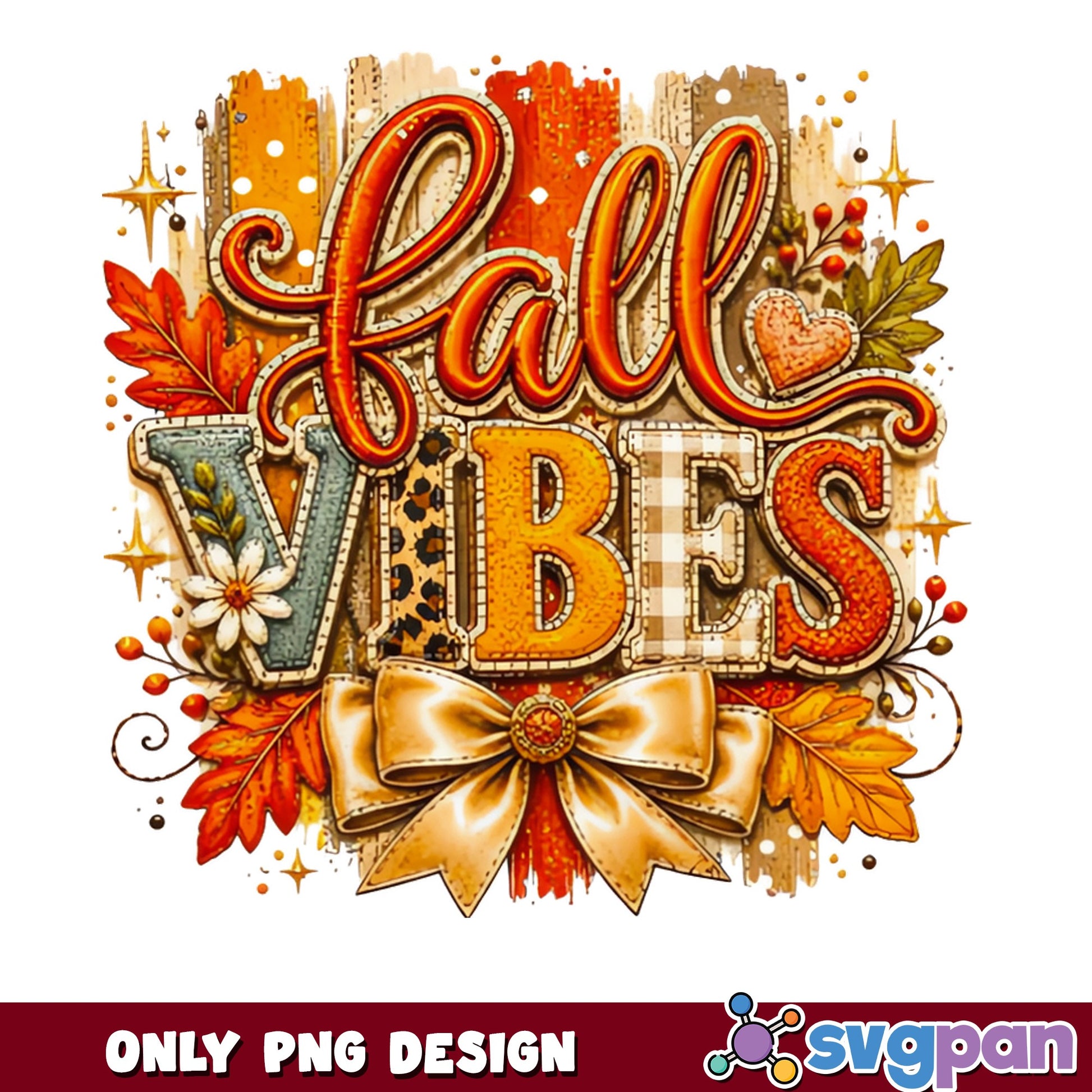 Fall Vibes PNG, Autumn Leaves Bow Sublimation, Fall PNG