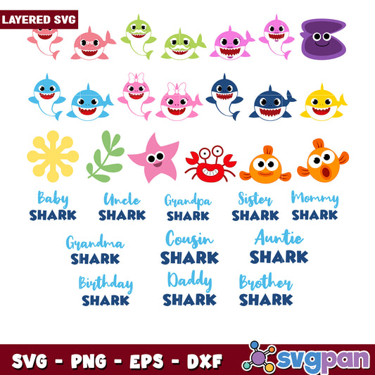 Family Shark Bundle SVG Fun for Kids Crafts
