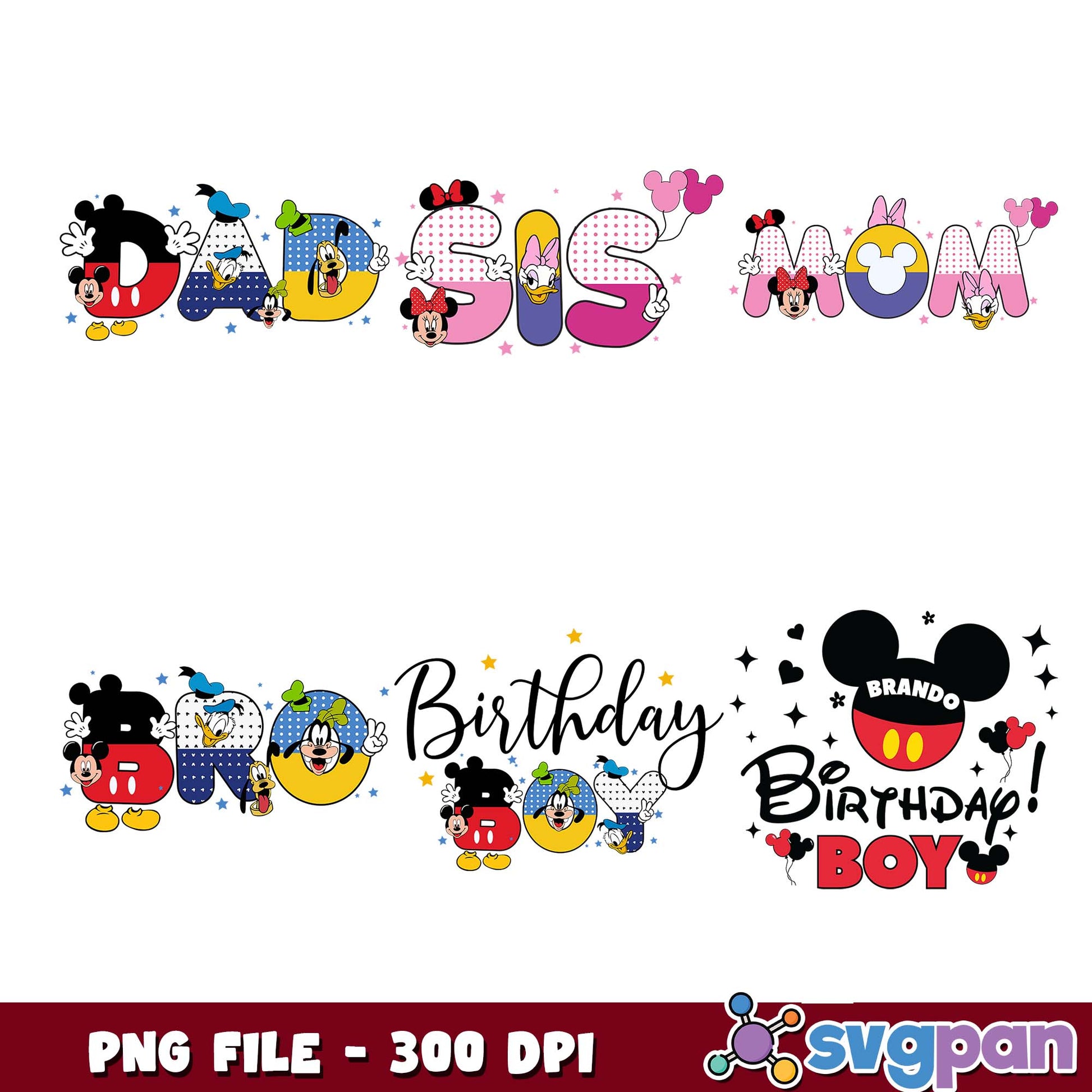 Family member birthday boy disney png bundle