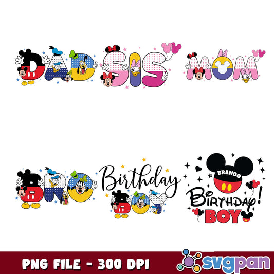Family member birthday boy disney png bundle