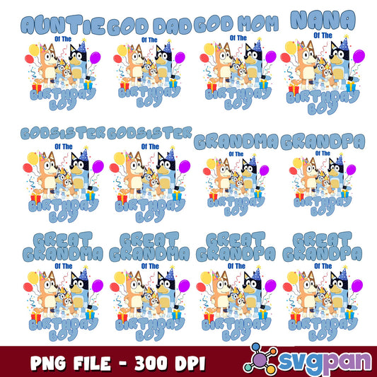 Family of birthday boys bluey png bundle