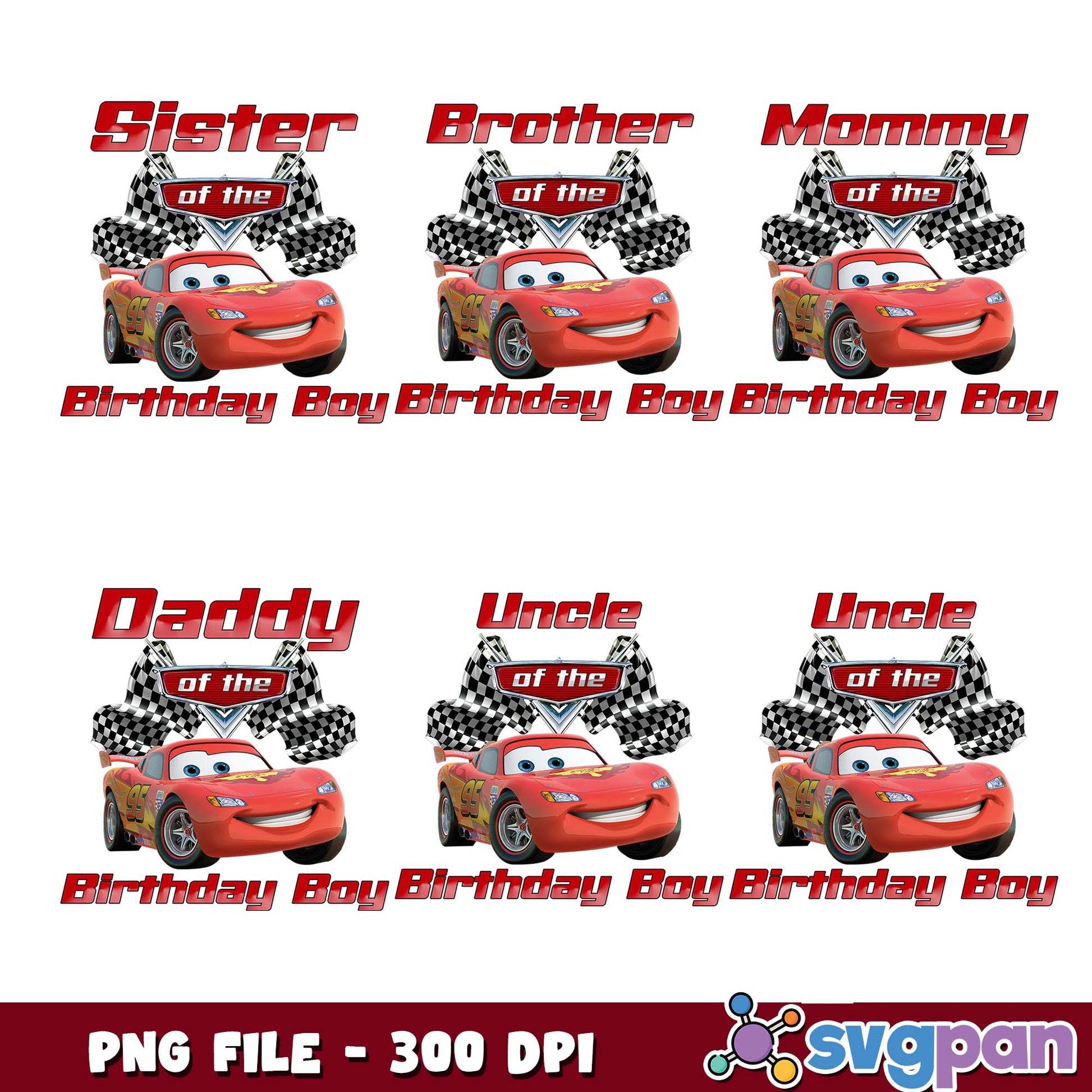 Famliy of the birthday boy cars png bundle