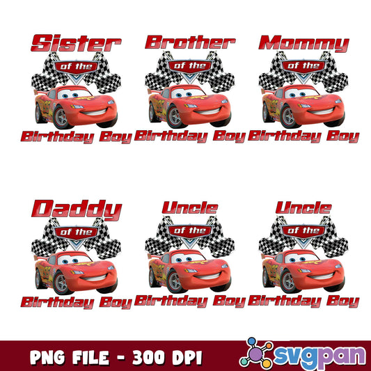 Famliy of the birthday boy cars png bundle