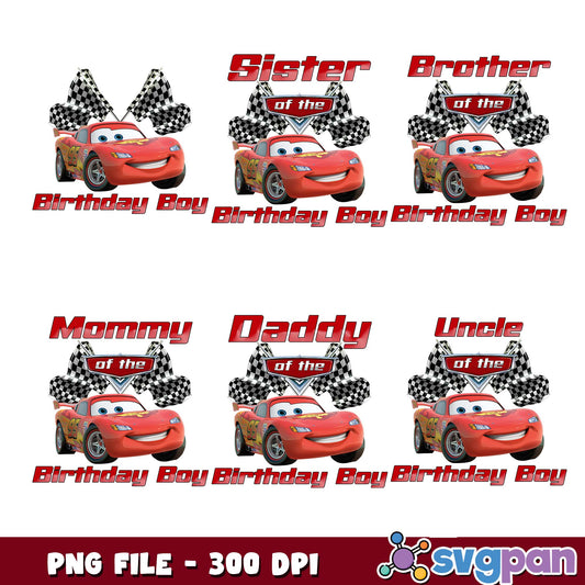 Famliy of the birthday boys cars png bundle