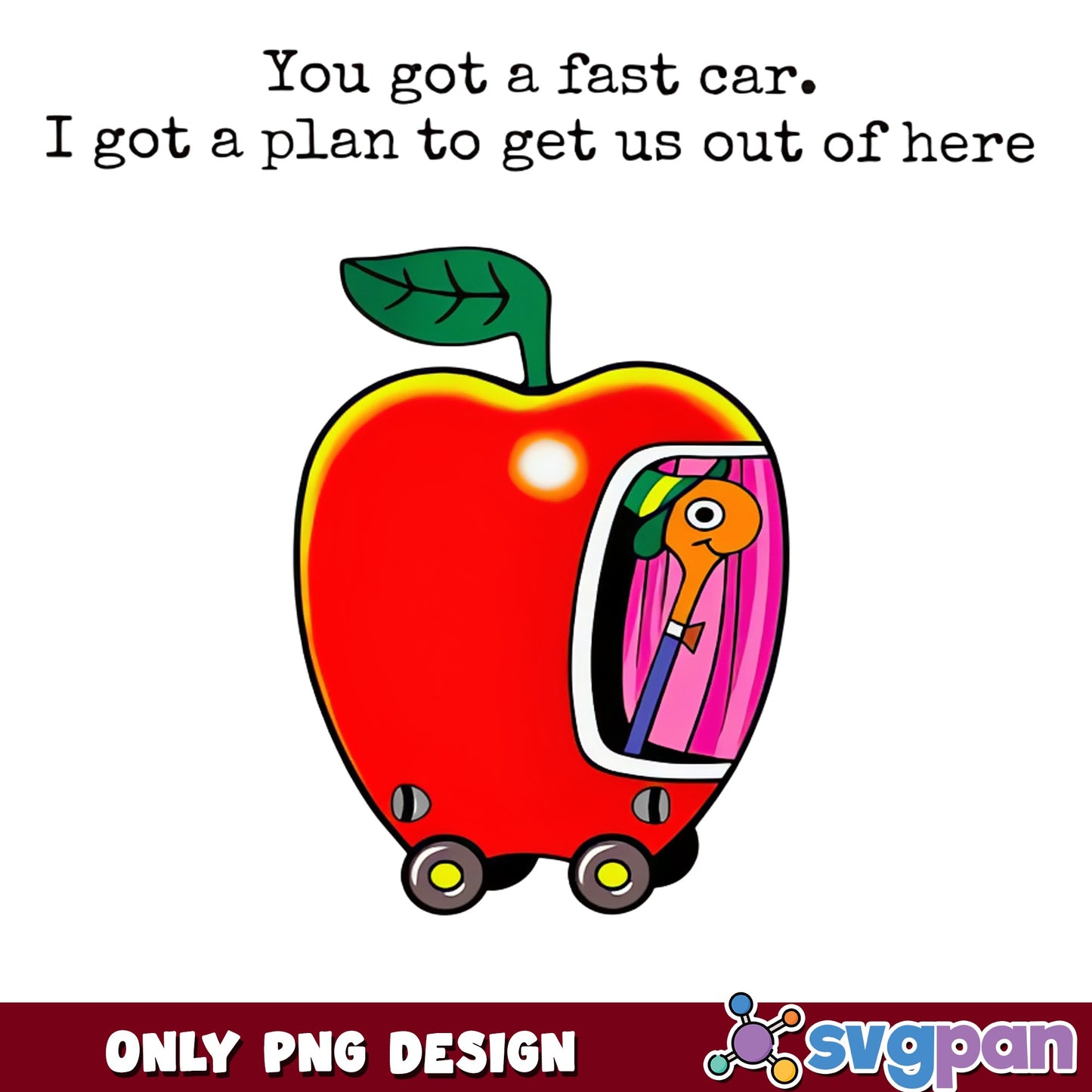 Fast Car Apple Worm Funny Quote PNG, Retro Music PNG, Trending PNG