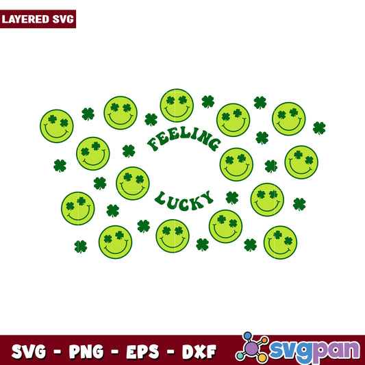 Feeling Lucky Green Smiley Face SVG, Perfect for Crafts and Decor