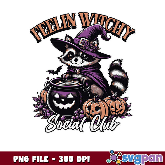Feelin witchy social club png, scary characters png, halloween holiday png