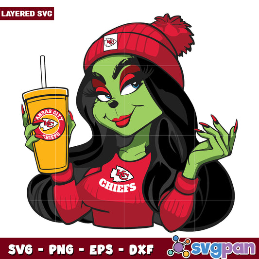 Female Grinch Kansas City Chiefs Football Team svg, christmas music​ svg, disney svg