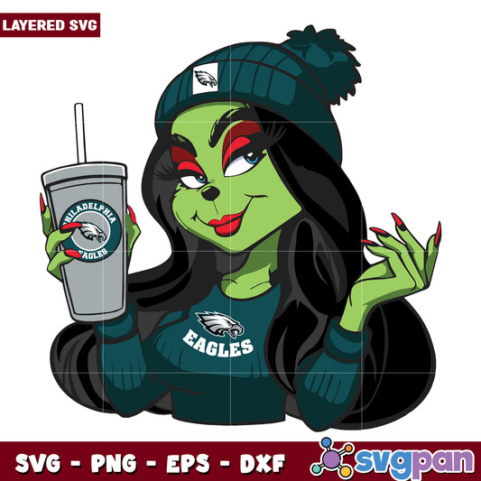 Female Grinch Philadelphia Eagles Football Team svg, christmas decor​ svg, grinchy svg