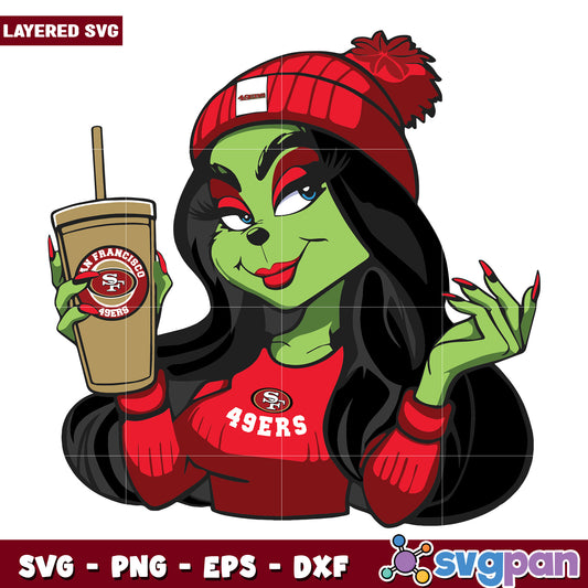 Female Grinch San Francisco 49ers Football Team svg, christmas decor​ svg, grinchy svg