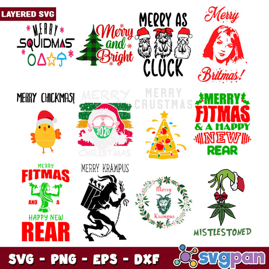 Festive Bundle of Merry Christmas SVG Designs