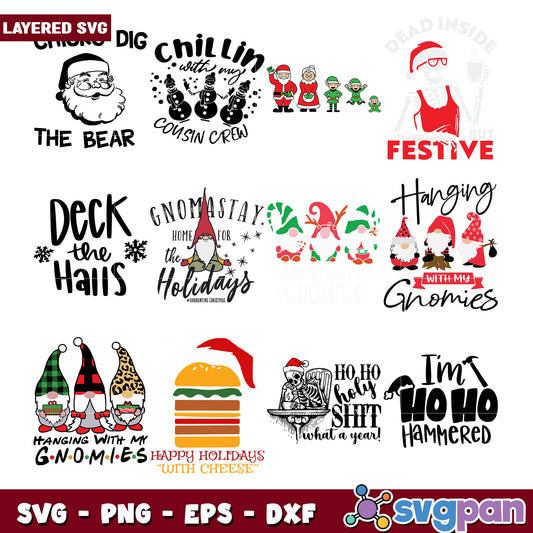 Festive Gnome Bundle SVG for Holiday Crafts