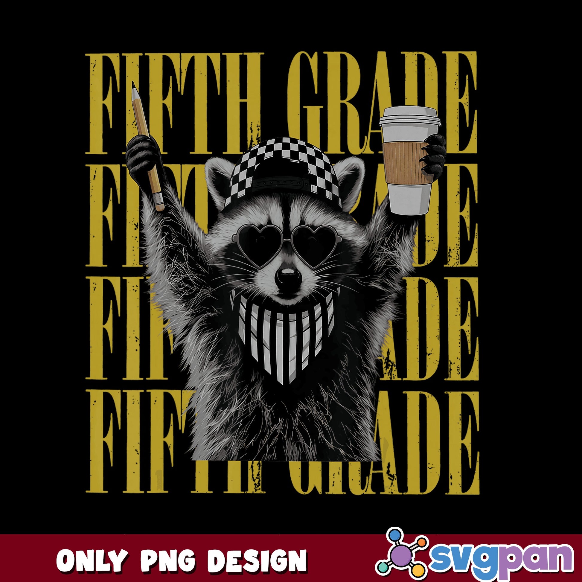 Fifth Grade Raccoon Teacher PNG, Back To School PNG, Funny Raccoon PNG
