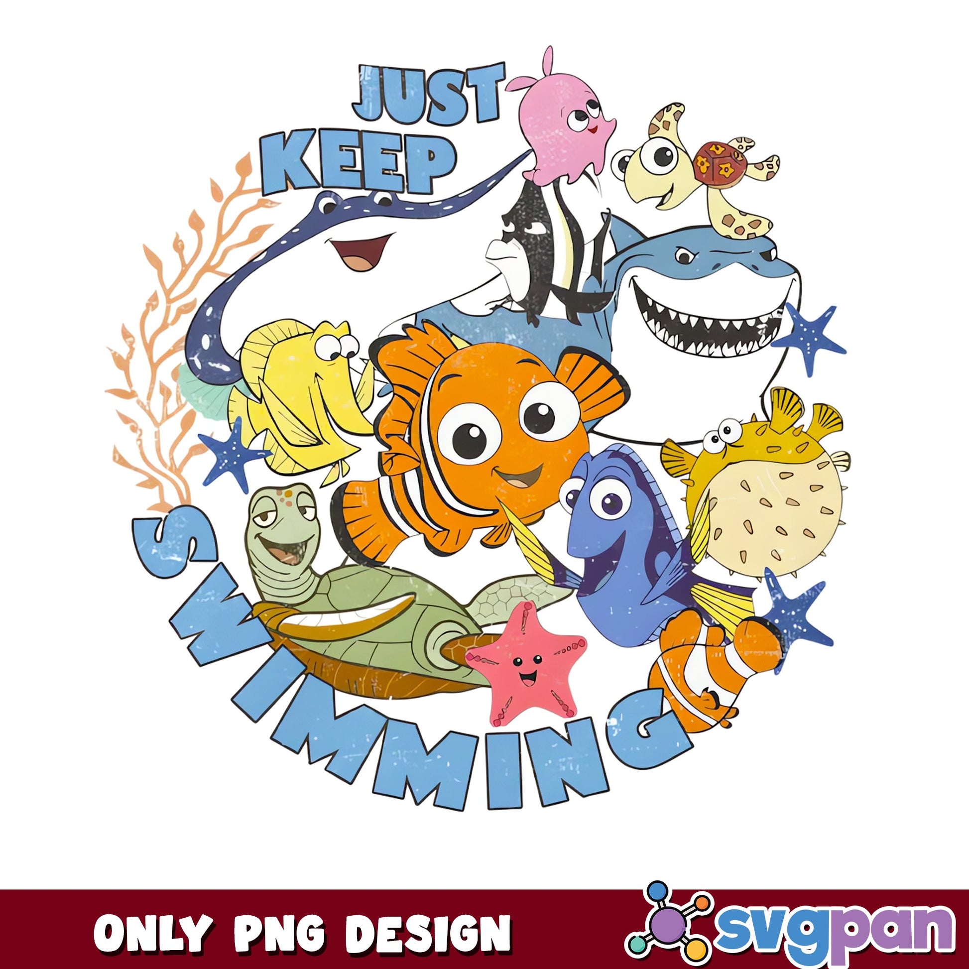 Finding Nemo Characters PNG, Just Keep Swimming PNG, Disney Pixar PNG