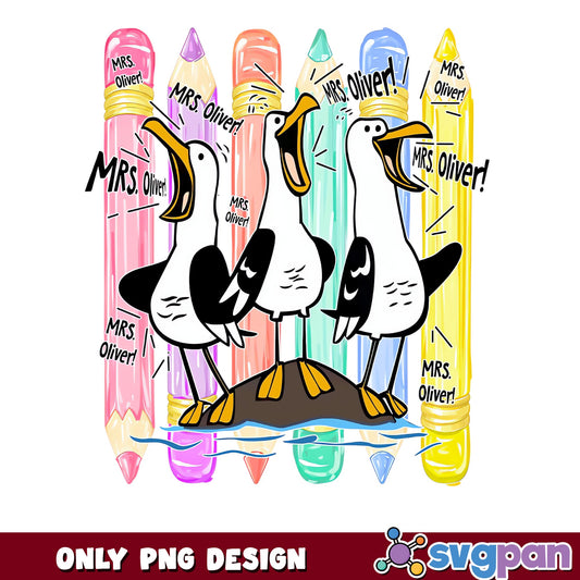Finding Nemo Seagulls Teacher PNG, Mine Birds School PNG, Back To School PNG