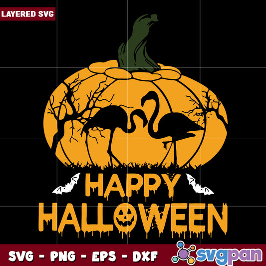Flamingo happy halloween svg, halloween decorations svg, halloween cartoons svg