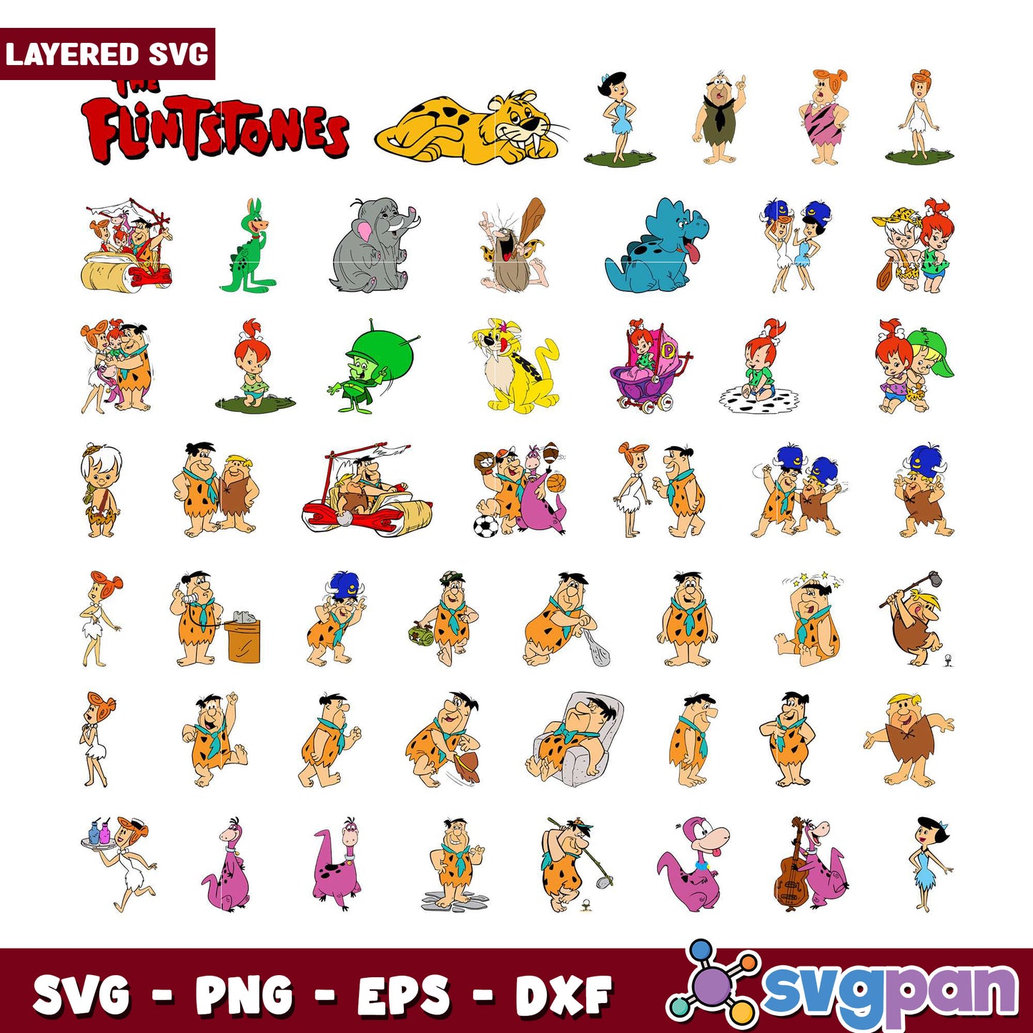 Flintstones SVG Bundle Layered Characters