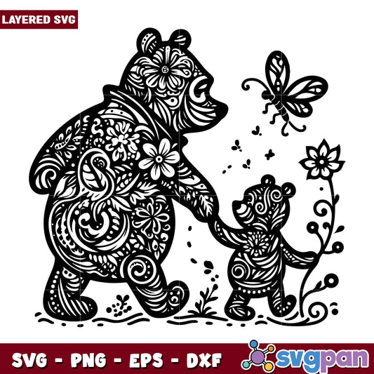 Floral Bear Family SVG Design