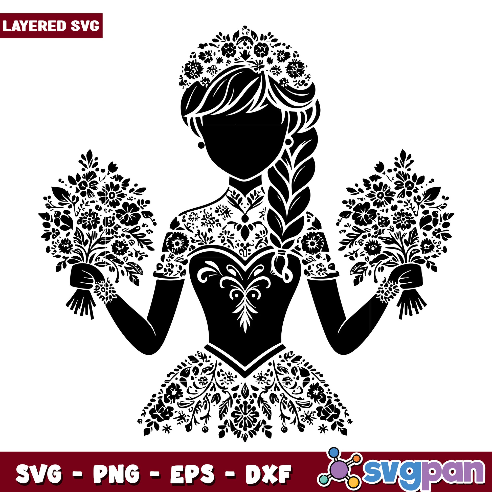 Floral Bride SVG Silhouette