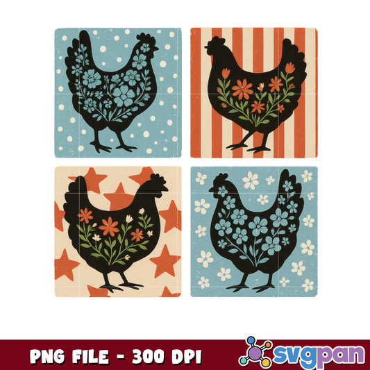 Floral Chicken PNG Set 300 DPI Farmhouse Decor
