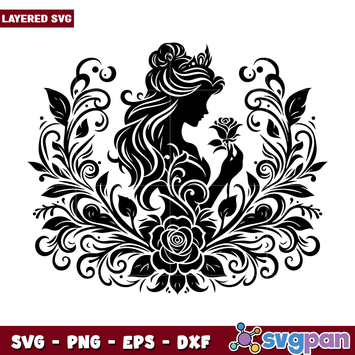Floral Crown Princess SVG Silhouette