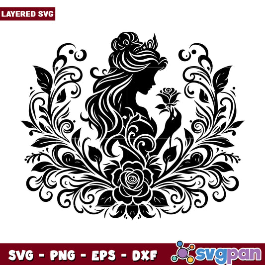 Floral Crown Princess SVG Silhouette
