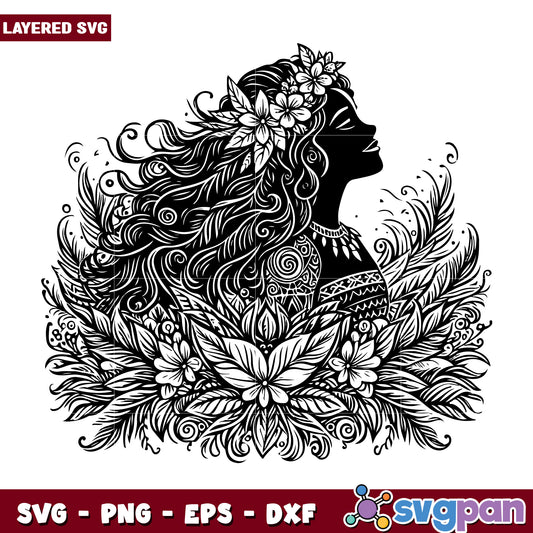 Floral Crown Woman Silhouette SVG