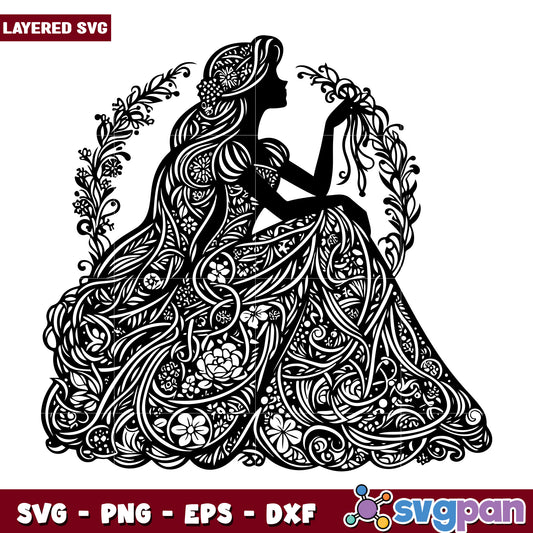 Floral Dress Silhouette SVG Cut File